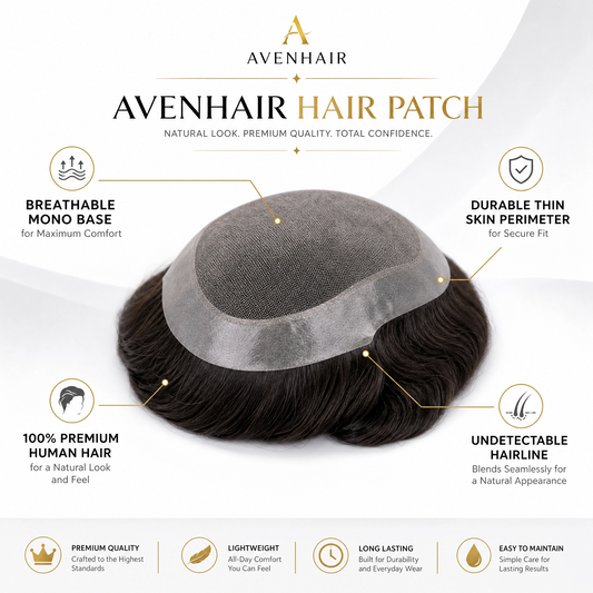 Avenhair Men's Hair Patch — Mono Base with  Skin Perimeter